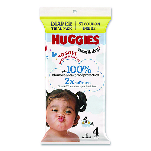 Huggies Snug and Dry, Size 4, 22 lbs to 37 lbs, Disney Design, 3 Diapers/Pack, 30 Packs/Carton (57030)