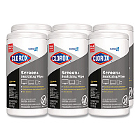 CloroxPro ScreenPlus Screen Sanitizing Wipes, 6 x 8, Citrus Blend, White, 75/Canister, 6 Canisters/Carton (60724CT)