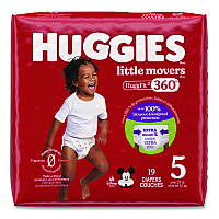 Huggies Little Movers HuggFit 360 Degree, Size 5, Over 27 lbs, Disney Design, 19 Diapers/Pack, 4 Packs/Carton (56607)
