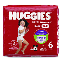 Huggies Little Movers HuggFit 360 Degree, Size 6, Over 35 lbs, Disney Design, 17 Diapers/Pack, 4 Packs/Carton (56608)
