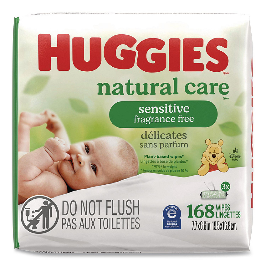 Huggies Natural Care Sensitive Baby Wipes, 6.6 x 6.86, Unscented, White, 56 Wipes/Pack, 3 Packs/Carton (41926)