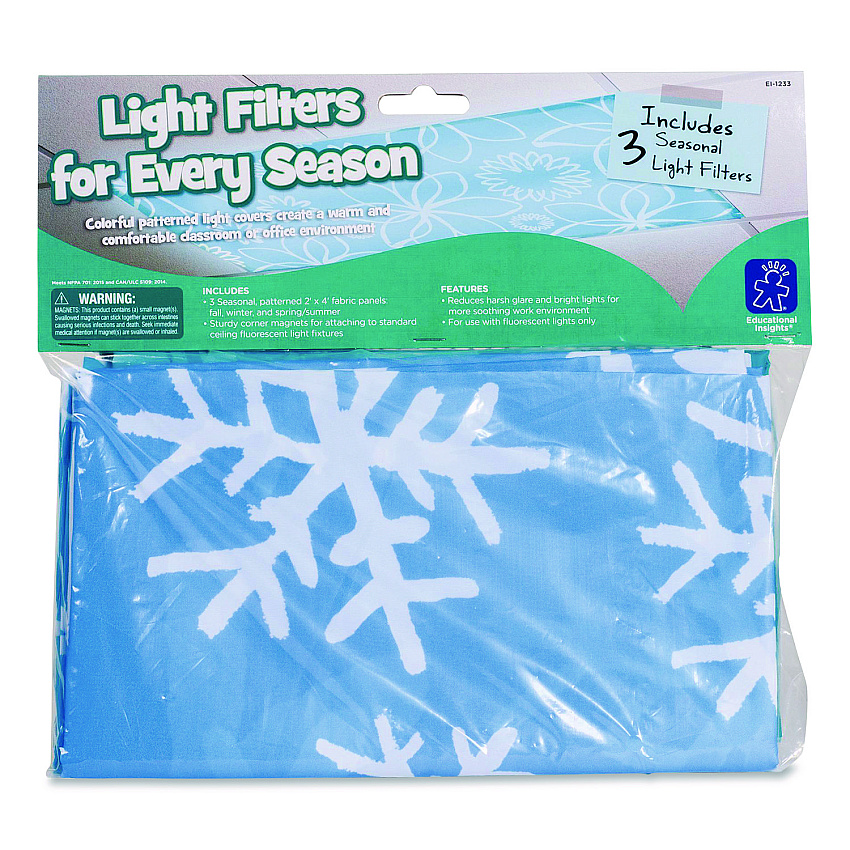 Educational Insights Fluorescent Light Filter Covers, Rectangular, Seasonal Designs, Blue, 3 Covers (1233)