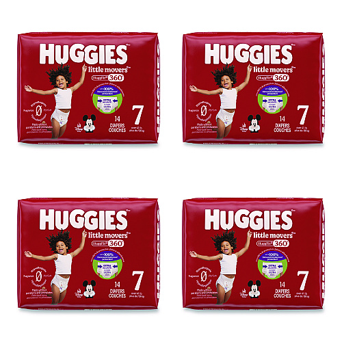 Huggies Little Movers HuggFit 360 Degree, Size 7, Over 41 lbs, Disney Design, 14 Diapers/Pack, 4 Packs/Carton (56609)