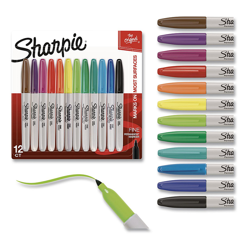 Sharpie Fine Tip Permanent Markers, Fine Bullet Tip, Assorted Colors, 12/Pack (30075PP)