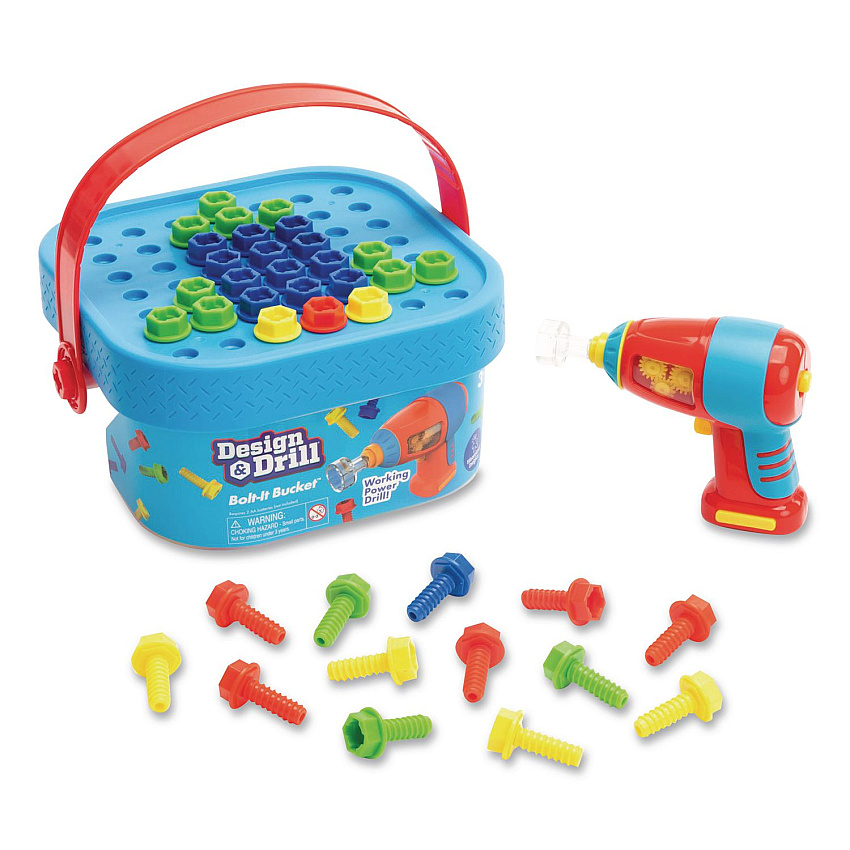 Educational Insights Design and Drill Bolt-It Bucket, Ages 3 to 7, 53 Pieces (4145)