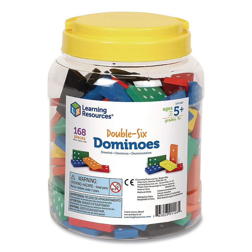 Learning Resources Double-Six Dominoes in Bucket, 2 to 4 Players, Grades K to 4, 168 Pieces (LER0287)