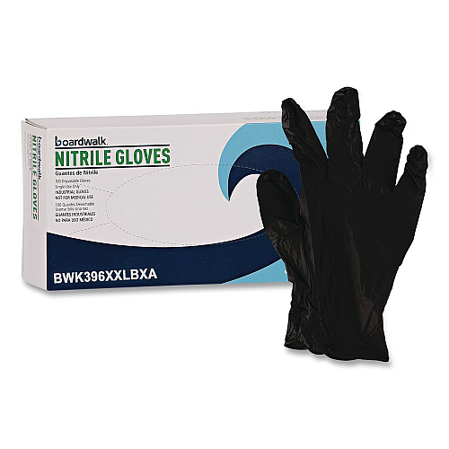 Boardwalk 396 Series Disposable General-Purpose Nitrile Gloves, Powder-Free, XX-Large, 4.4 mil Thick, 9.5" Long, Black, 100/Box (396XXLBXA)
