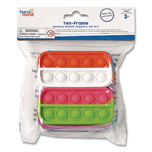 hand2mind Ten-Frame Sensory Bubble Poppers, Pre-K to K, 6 Pieces (95439)