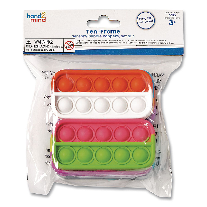 hand2mind Ten-Frame Sensory Bubble Poppers, Pre-K to K, 6 Pieces (95439)