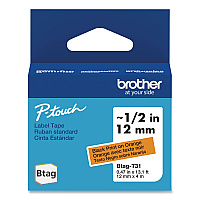 Brother Genuine P-Touch BTAG Label Tapes, 0.47" x 13.1 ft, Black on Orange (BTAGT31)