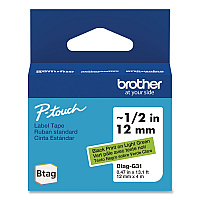 Brother Genuine P-Touch BTAG Label Tapes, 0.47" x 13.1 ft, Black on Light Green (BTAGG31)