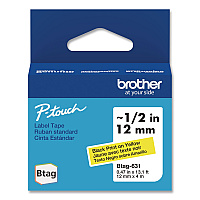 Brother Genuine P-Touch BTAG Label Tapes, 0.47" x 13.1 ft, Black on Yellow (BTAG631)