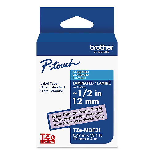 Brother TZ Standard Adhesive Laminated Labeling Tape, 0.47" x 26.2 ft, Pastel Purple (TZEMQF31)