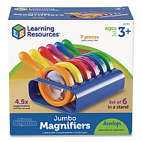 Learning Resources Primary Science Jumbo Magnifiers with Stand, Ages 3 and Up, 4.5x, Plastic Lens, 4.5" dia, 6/Set (LER2884)