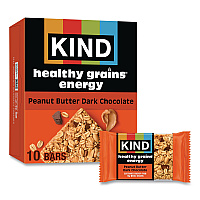 KIND Healthy Grains Energy Peanut Butter Dark Chocolate Bars, 1.4 oz Bar, 10/Box (67075)