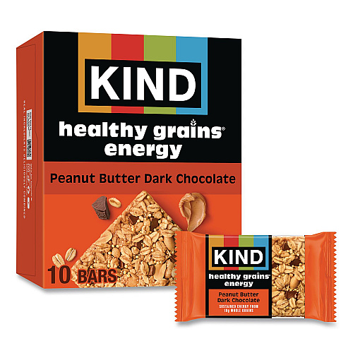 KIND Healthy Grains Energy Peanut Butter Dark Chocolate Bars, 1.4 oz Bar, 10/Box (67075)