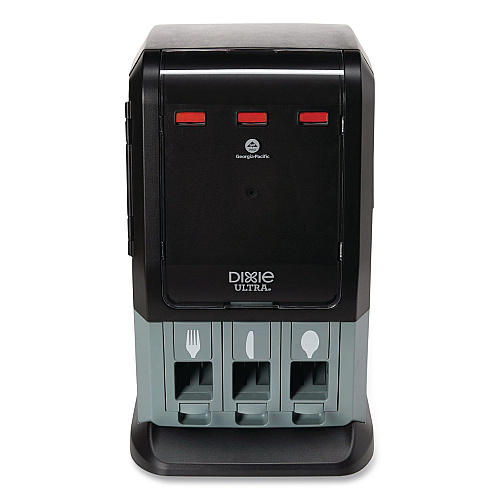 Dixie Tri-Tower Mini Dispenser, Holds Forks/Knives/Spoons or Sporks, 13.15 x 31.03 x 17.5, Black/Gray (DUSSTDSP3MIN)
