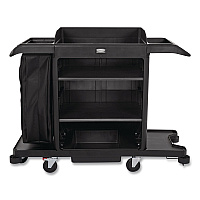 Rubbermaid Commercial Full-Size Housekeeping Cart, Plastic, 3 Shelves, 1 Bin, 24.4 x 62.4 x 49, Black (2202581)