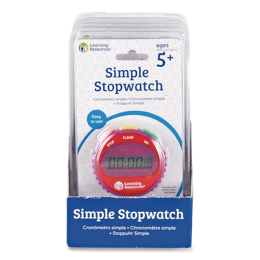 Learning Resources Simple Stopwatch, Accurate to 1/100 seconds, Randomly Assorted Colors, Black Lanyard, Set of 6 (LER0809)