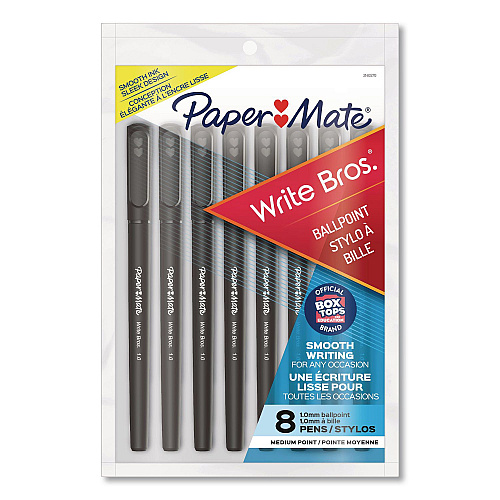 Paper Mate Write Bros. Ballpoint Pen, Stick, Medium 1 mm, Black Ink, Black Barrel, 8/Pack (2140570)
