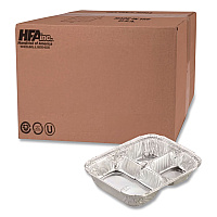 HFA Aluminum Oblong Container with Lid, 3 Compartments, 24 oz, 8.5 x 6.38 x 1.47, Silver, 500/Carton (204535)