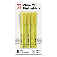 TRU RED Pen Style Chisel Tip Highlighter, Yellow Ink, Chisel Tip, Yellow Barrel, 5/Pack (24376588)