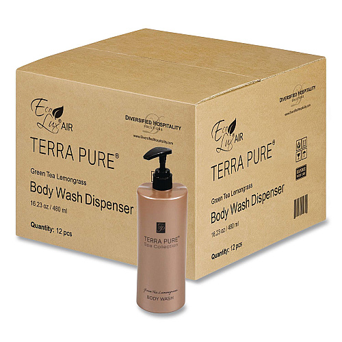 Diversified Hospitality Solutions Terra Pure Body Wash Air Pump, Green Tea Lemongrass, 16.23 oz Bottle, 12/Carton (458968)