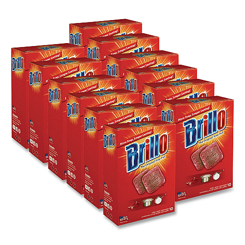 Brillo Steel Wool Soap Pads, 2.5 x 3, Gray/Pink, 10 Pads/Box, 12 Boxes/Carton (23310)