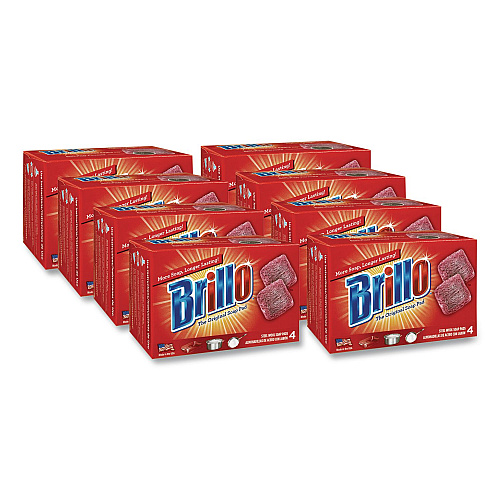 Brillo Steel Wool Soap Pads, 2.5 x 3, Gray/Pink, 4 Pads/Box, 12 Boxes/Carton (53304)