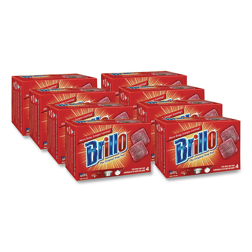 Brillo Steel Wool Soap Pads, 2.5 x 3, Gray/Pink, 4 Pads/Box, 12 Boxes/Carton (53304)