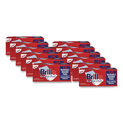 Brillo Commercial Eraser Pads, 3.2 x 4.6, 1" Thick, White, 10 Erasers/Box, 12 Boxes/Carton (56102)