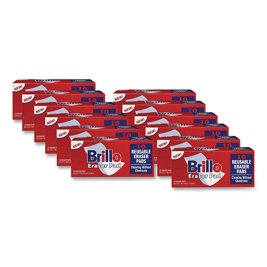 Brillo Commercial Eraser Pads, 3.2 x 4.6, 1" Thick, White, 10 Erasers/Box, 12 Boxes/Carton (56102)