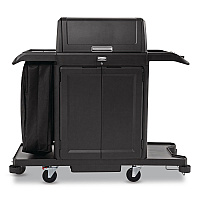 Rubbermaid Commercial Housekeeping Cart with Hood and Doors, Plastic, 4 Shelves,1 Bin, 24.4 x 62.4 x 56.9, Black (2202587)