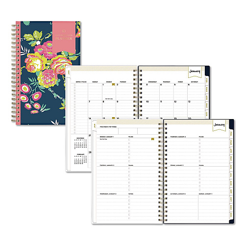 Blue Sky Day Designer Peyton Create-Your-Own Cover Weekly/Monthly Planner, Floral Artwork, 8 x 5, Navy Cover, 12-Month (Jan-Dec): 2026 (103620)