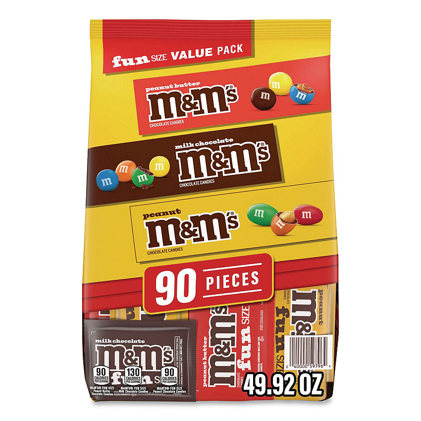 M&M's Milk Chocolate, Peanut and Peanut Butter Fun Size Variety Pack, Assorted Flavors, Individually Wrapped, 90 Pieces (22002630)