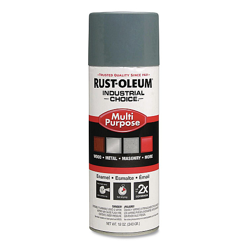 Rust-Oleum Industrial Choice 1600 System Multi-Purpose Enamel Spray Paint, Gloss ANSI 49 Medium Light Gray, 12 oz Aerosol Can, 6/Carton (214646)