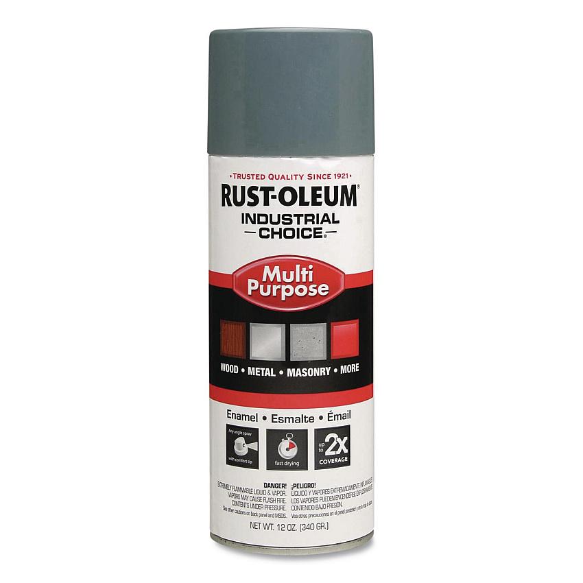 Rust-Oleum Industrial Choice 1600 System Multi-Purpose Enamel Spray Paint, Gloss ANSI 49 Medium Light Gray, 12 oz Aerosol Can, 6/Carton (214646)