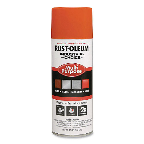 Rust-Oleum Industrial Choice 1600 System Multi-Purpose Enamel Spray Paint, Gloss Orange, 12 oz Aerosol Can, 6/Carton (1653830V)