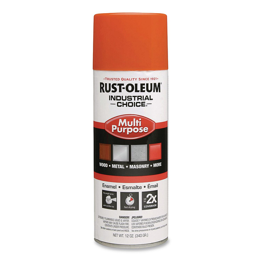 Rust-Oleum Industrial Choice 1600 System Multi-Purpose Enamel Spray Paint, Gloss Orange, 12 oz Aerosol Can, 6/Carton (1653830V)
