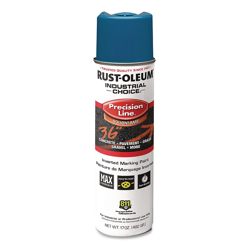 Rust-Oleum Industrial Choice M1600 System Solvent-Based Precision Line Marking Paint, Flat Blue, 17 oz Aerosol Can, 12/Carton (203022V)
