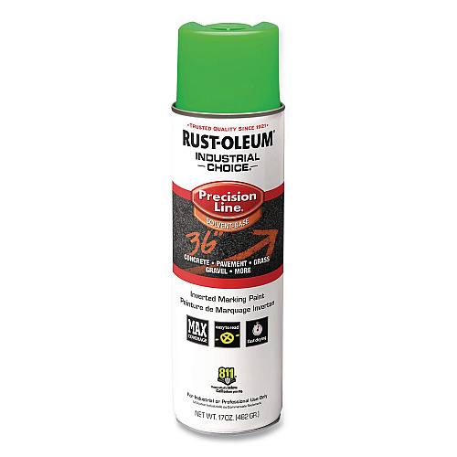 Rust-Oleum Industrial Choice M1600 System Solvent-Based Precision Line Marking Paint, Flat Fluorescent Green, 17 oz Aerosol Can, 12/CT (203023V)