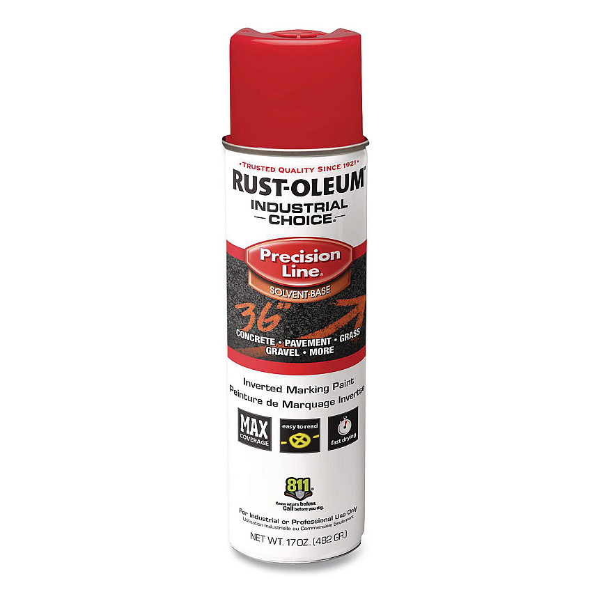 Rust-Oleum Industrial Choice M1600 System Solvent-Based Precision Line Marking Paint, Flat Red, 17 oz Aerosol Can, 12/Carton (203029V)
