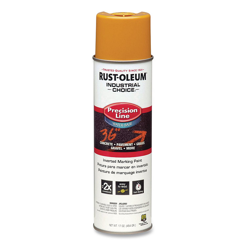 Rust-Oleum Industrial Choice M1800 System Water-Based Precision Line Marking Paint, Gloss Yellow, 17 oz Aerosol Can, 12/Carton (203033)