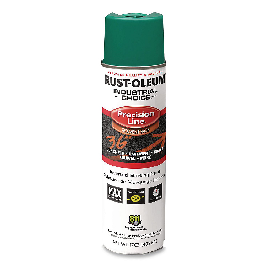 Rust-Oleum Industrial Choice M1600 System Solvent-Based Precision Line Marking Paint, Flat Green, 17 oz Aerosol Can, 12/Carton (1634838V)