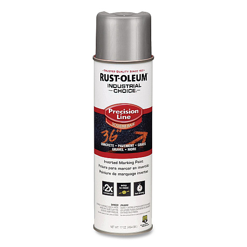 Rust-Oleum Industrial Choice M1600 System Solvent-Based Precision Line Marking Paint, Flat Silver, 17 oz Aerosol Can, 12/Carton (239007)