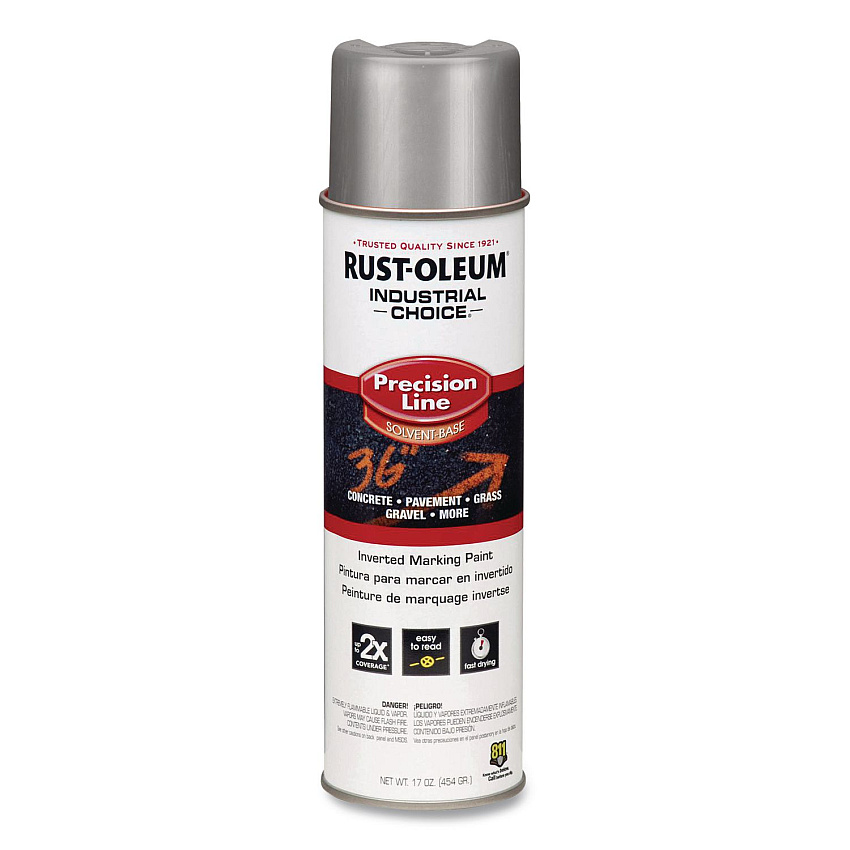 Rust-Oleum Industrial Choice M1600 System Solvent-Based Precision Line Marking Paint, Flat Silver, 17 oz Aerosol Can, 12/Carton (239007)