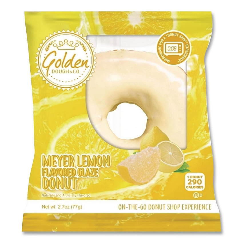 Golden Dough Foods Meyer Lemon Glazed Donut, Lemon, 2.7 oz Individually Wrapped, 7 Donuts/Carton (30700396)