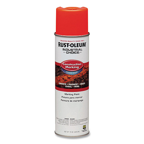 Rust-Oleum Industrial Choice M1400 System Water-Based Construction Marking Paint, Gloss Fluorescent Red-Orange, 17 oz Aerosol Can, 12/CT (264699)