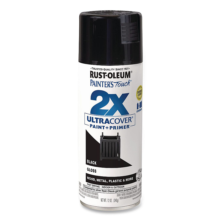Rust-Oleum Painter's Touch 2X Ultra Cover Spray Paint, Gloss Black, 12 oz Aerosol Can, 6/Carton (334026)