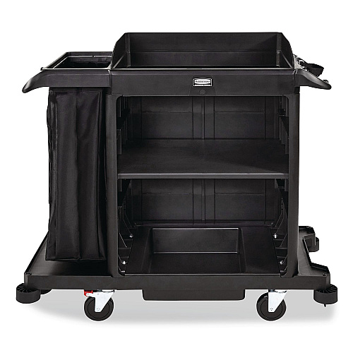 Rubbermaid Commercial Compact Housekeeping Cart?, Plastic, 3 Shelves 1 Bin, 23 x 53.12 x 19.1, Black (2202585)